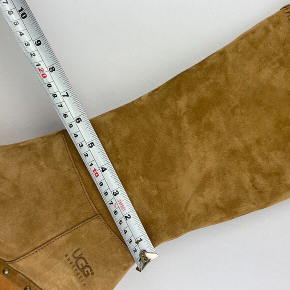 ~ UGG 10 Suede Clog Boots Tan Zip Camel Brown Women Tall Wood Heel Boho HTF Rare - Picture 9 of 14